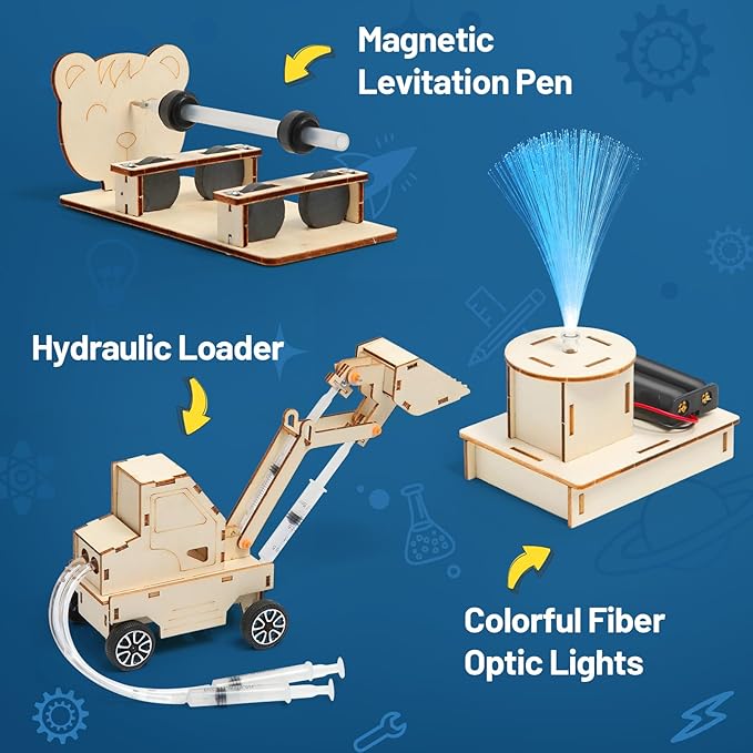 6 in 1 STEM Science Kits for Kids 8-12 5-7, Wood Craft Kit for Boys Age 8-10, Science 3D Puzzles Projects, Educational Craft Building Toys, Christmas Birthday Gifts for Girls Boys 6-13 Years Old