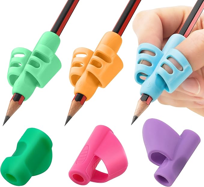Stylo Pack of 6 Pencil Grips for Kids Handwriting Perfect Pencil Holders Home Schooling and Preschool Writing Tools Assorted Pen Grips Christmas Gifts (Pack of 6, Multicolored)