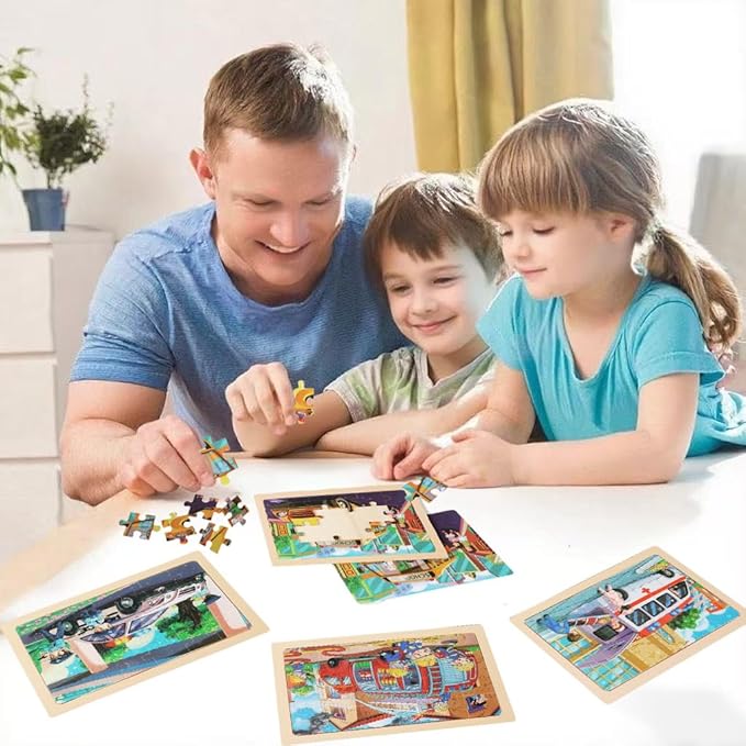 Puzzles for Kids Ages 4-6, 4 Packs 24 Piece Wooden Jigsaw Puzzle for Toddlers 5-8, Preschool Educational Puzzle Boards Toys Gifts for 4 5 6 7 8 Girls Boys