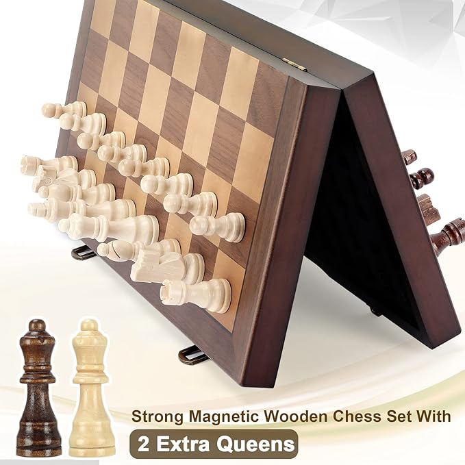 Magnetic Wooden Chess Set for Adults Kids 12'' Chess Board with Handmade Pieces, Folding Portable Travel Unique Chess Sets Game for Tournament Professional Beginner