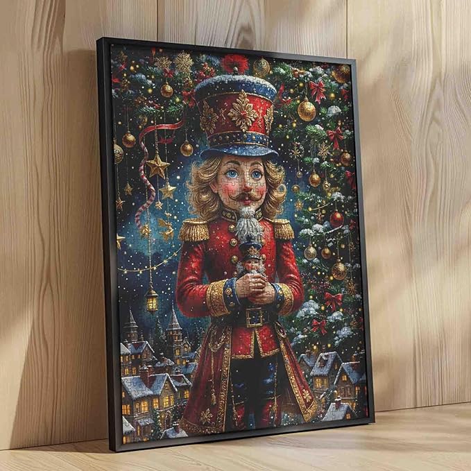 1000 Piece Jigsaw Puzzles for Adults Christmas Nutcracker Painting Jigsaw Puzzle 1000 Pieces Xmas Trees Puzzles 20''x27”inch Snowy VillageDIY Craft Puzzle Art Wall Decor Family Challenging Game