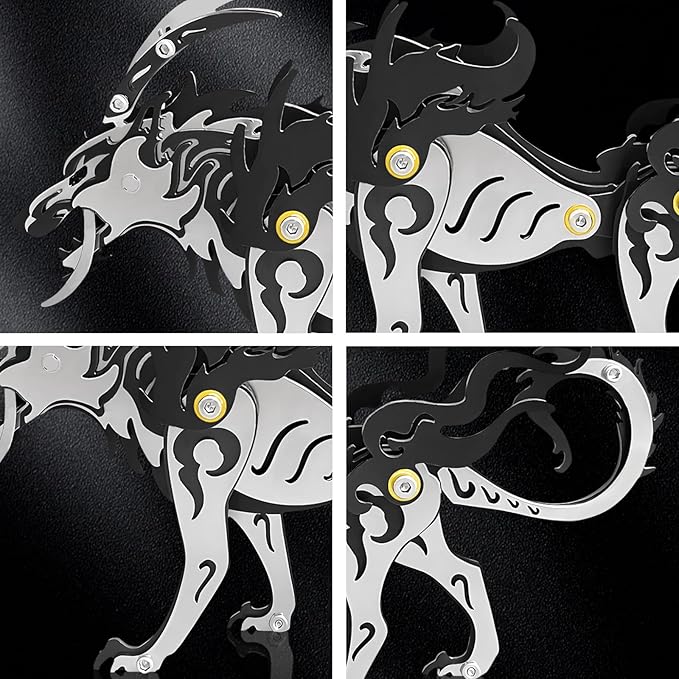 3D Metal Puzzles,3D Metal Puzzle for Adults,Mechanical Model Kit Wolf King Black,Steel 3D Puzzles Stainless Steel Ornaments for Adults Home Decor Art Craft Gifts Toys.