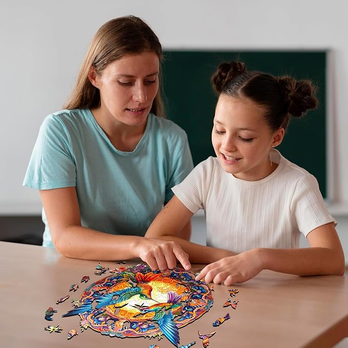 Jigfoxy Wooden Puzzles for Adults, Hummingbird Wooden Jigsaw Puzzles, Unique Animal Shape Puzzles, Christmas Thanksgiving Gifts for Family Friend(L-13.8 * 13.8in-300psc)