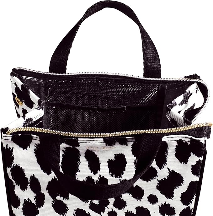 Kate Spade New York Cute Lunch Bag for Women, Large Capacity Lunch Tote, Adult Lunch Box with Silver Thermal Insulated Interior Lining and Storage Pocket (Modern Leopard)