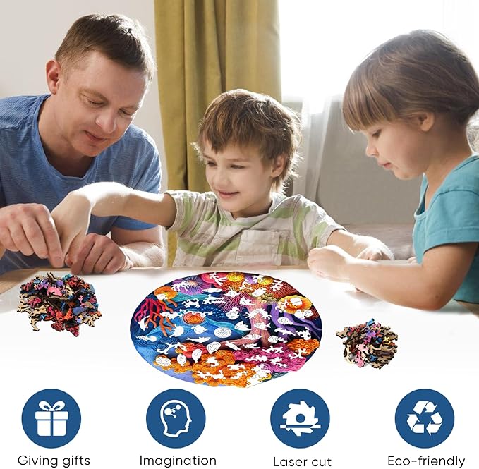 Wooden Puzzles for Adults, 3D Vision Effects Coral Wooden Jigsaw Puzzles 200pcs, 11.1x11.2in, Medium, Unique Shape Adult Puzzles, Wood Puzzles Creative Gift for Adults and Kids Family Game