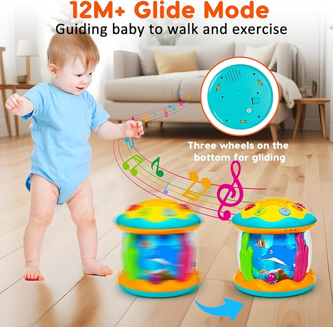 Tsomtto Baby Toys 6 to 12 Months Musical Light Up Tummy Time Toy Ocean Rotating Projector for Infant 3-6 7 8 9 12-18 Month Baby Aquarium Learning Crawling Birthday Gifts for 1 2 3 Year Old Boys Girls