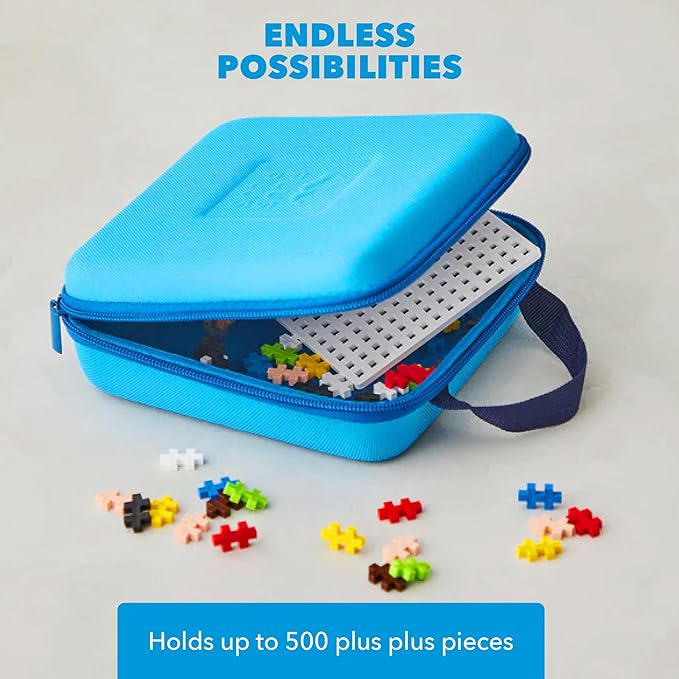 PLUS PLUS Building Set with Travel Case, 3D Open Ended Stem Toy for Kids, 100 Mini Interlocking Pieces, 1 Baseplate - Rainbow Mix