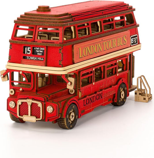 Rolife 3D Wooden Puzzles London Tour Bus 4.4" Wood Model Toy Car to Build Crafts for Adults Collectibles Gifts for Adults