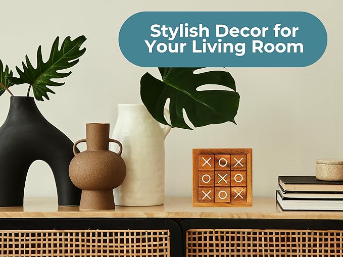 BSIRI Tic Tac Toe for Kids and Adults Coffee Table Living Room Decor and Desk Decor Family Games Night Classic Board Games Wood Rustic for Families Size 4 Inch