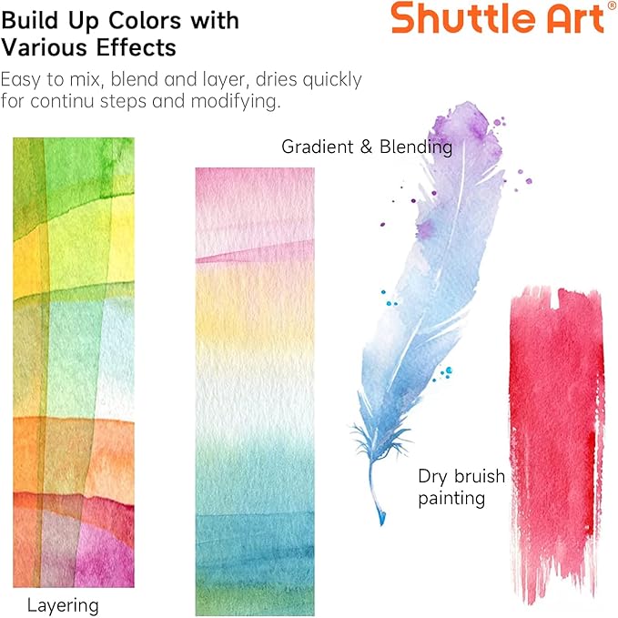 Shuttle Art 58 Pack Watercolor Paint Set, 48 Colors Watercolor Pan with 10 Paint Brushes for Beginners, Artists, Kids & Adults to Water Color Paint, Bullet Journal, Calligraphy Practice