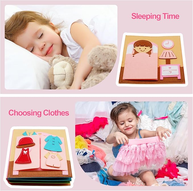 Montessori Felt Busy Book Toddlers Quiet Book Preschool Early Learning Educational Travel Toys for Kids Age 2 3 4 5 6 Years Travel Essentials Daily House Learning Activities Girls Gift