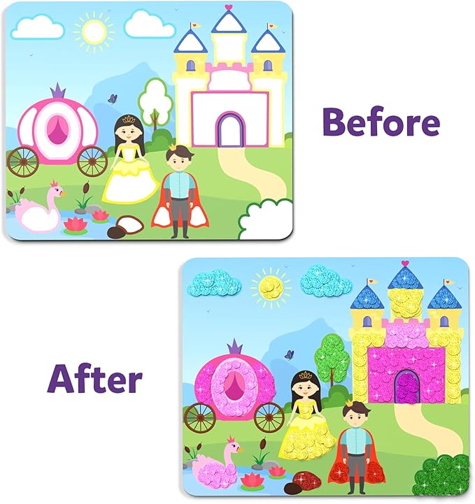 Skillmatics Dot It Sticker Art - Unicorns & Princesses, 500+ Sparkly Stickers, Mess-Free Fun for Kids, DIY Scrapbooking Craft Kits, Travel Toys, Gifts for Ages 3, 4, 5, 6, 7