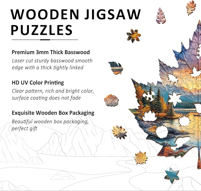Wooden Puzzles for Adults - Sunset Maple Wood Puzzles Adult - Unique Animal Shape Wooden Jigsaw Puzzles for Adults - Birthday Gifts for Puzzle Lovers, Family (11.4 * 10.6in)