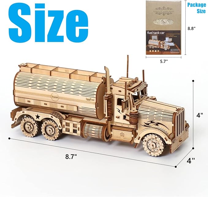 3D Wooden Puzzle - Wood Mechanical Tank Truck Model Kits - Coin Bank Crafts Model - Wooden STEM DIY Brain Teaser Puzzles, Birthday for Kids and Adults Teens Boys Girls