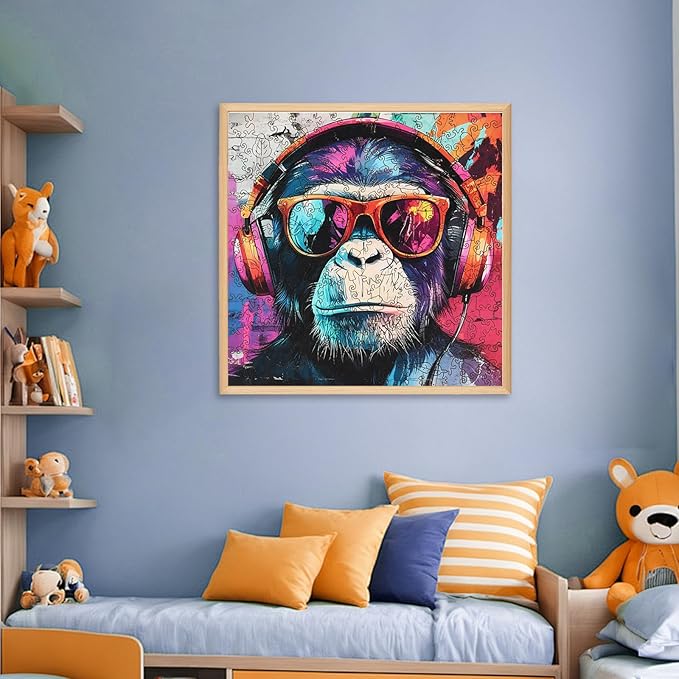 Wooden Puzzles for Adults, Face of Baboon Jigsaw Puzzles 200 Piece, Modernist Painting Style Adult Puzzles, Family Brain Game Gift 11x11.2 inch