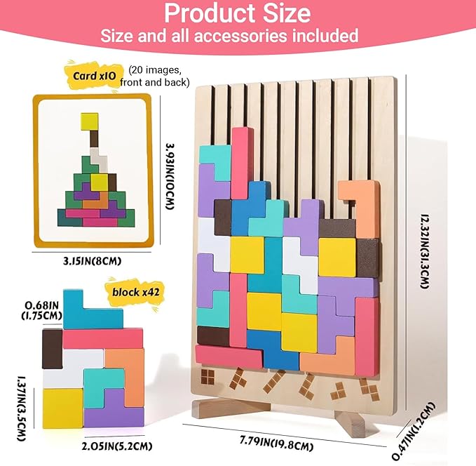 Wooden Stacking Puzzle Toy 3D Wooden Russian Puzzle for Kids, Montessori Wood Stacking Blocks Colored Family Brain Teaser Activity, Giant Block Board Toys for Toddlers 3-6 Years