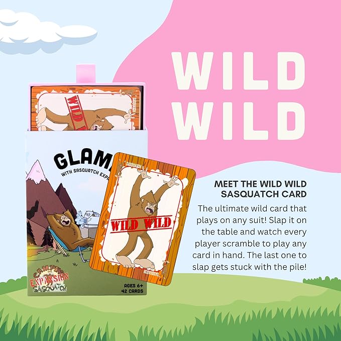 Camping with Sasquatch by Big Discoveries - A Family Card Game with a Roar! | Fun Rummy Meets Slapjack Card Games for Kids, Teens, Adults, and Families (Expansion: Glamping with Sasquatch)
