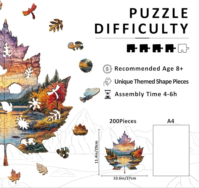 Wooden Puzzles for Adults - Sunset Maple Wood Puzzles Adult - Unique Animal Shape Wooden Jigsaw Puzzles for Adults - Birthday Gifts for Puzzle Lovers, Family (11.4 * 10.6in)