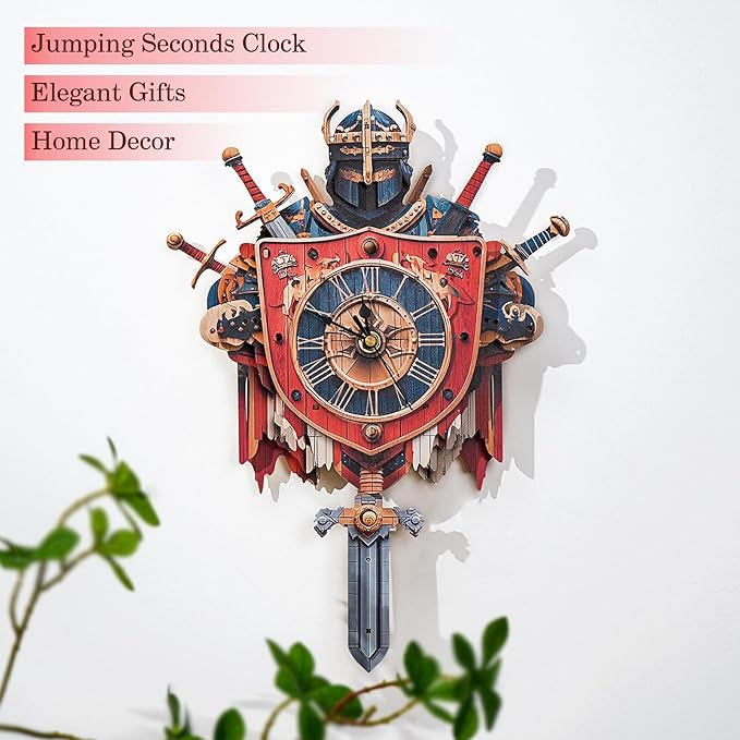 3D Wooden Puzzles for Adults - Knight Clock, Wooden 3D Mechanical Wood Model Kit, Good Gifts Idea for Family and Friends, DIY Model Kits for Home Decor