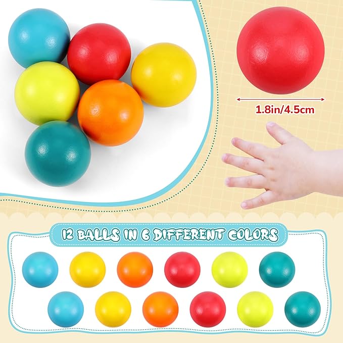 Bucherry 12 Pcs Montessori Wooden Balls 1.8 Inch Wooden Replacement Ball Educational Counting Toys Preschool Learning Material for Montessori(Fresh Color)
