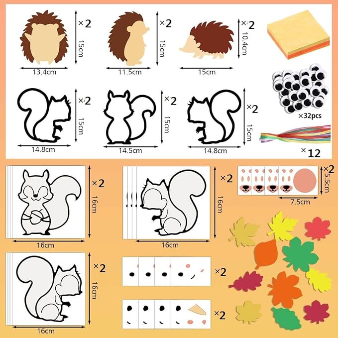 Zliisang 12PCS Make You Own Fall Crafts Kit Bulk Fall Animals Paper Suncatchers Foam Stickers Crafts DIY Kit for Autumn Thanksgiving Activities Decorations Thanksgiving Party Decor