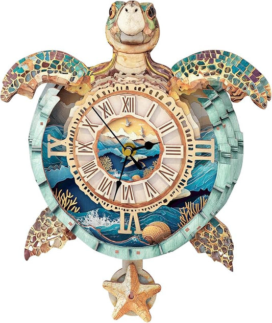 3D Puzzles for Adults Clock-Turtle Design Model Kit-Mechanical DIY Pendulum Clock with Roman Numerals-Desk Home Office Decor Personalized Gift for DIY Lovers
