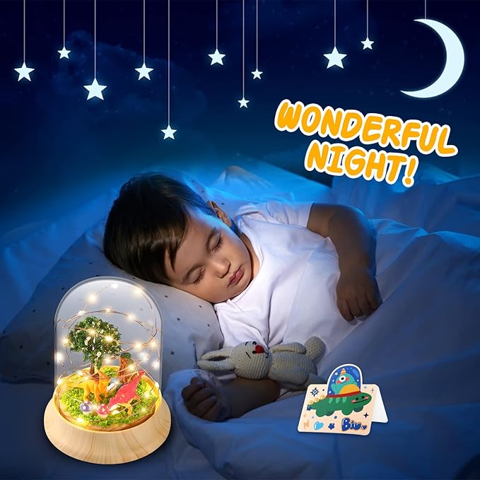 Laclun Dinosaur Night Light(USB Upgrade Version),Build Your Own Dinosaur Toys for Kids,DIY Fairy Art and Crafts, Craft Kit-The Ideal Birthday Christmas Gifts for Kids 4-10 with Greeting Card