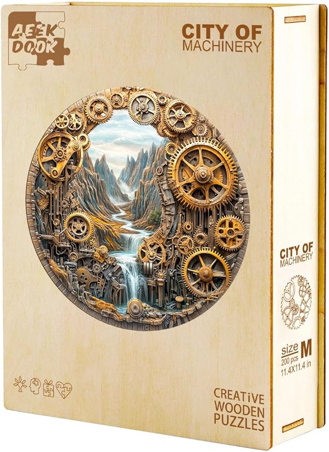 Wooden Puzzles for Adults - City of Machinery Wooden Puzzle - Unique Animal Shape Wood Cut Puzzles - Eco-Friendly Home Office Decor (M-11.4 * 11.4in)