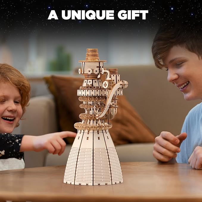 SainSmart Jr. SpaceX Starship Raptor 3 Engine 3D Wooden Puzzles for Adults - Challenging DIY Rocket Engine Model Kit, STEM Educational Toy, Unique Office Desk Decor & Gift for Space Lovers