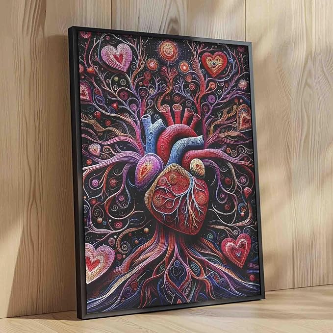 Human Anatomy 1000 Piece Jigsaw Puzzles for Adult Anatomical Human Heart with Leaves Painting Jigsaw PuzzleMechanical Heart 1000 Pieces Puzzles Game Wall Decor DIY Craft Puzzle Art Gift(Colorful)