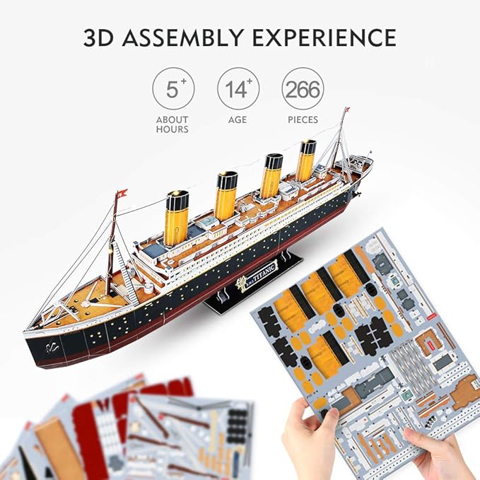 CubicFun Titanic 3D LED Puzzles for Adults 88 CM 266 Pieces,Titanic Toys for Teens, Home Decor Birthday Gifts Adults Teacher Gift Dad's Gift