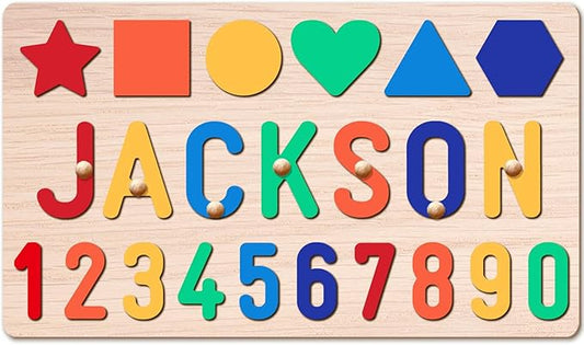 Personalized Name Puzzle for Kids, Personalized Baby Gifts Name Puzzles for Toddlers 1-3, 1st Birthday for Girls & Boys Wooden Alphabet & Shape Puzzle Montessor Toys for Kids