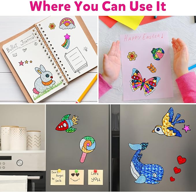 Foil Art Kit for Kids - Foils Fun Craft Kits & Supplies, No Mess Art for Kids, Foil Foam Stickers Art Craft Activity for Kid, DIY Creative Activity Birthday Christmas Gift Travel Toys for Girls Boys