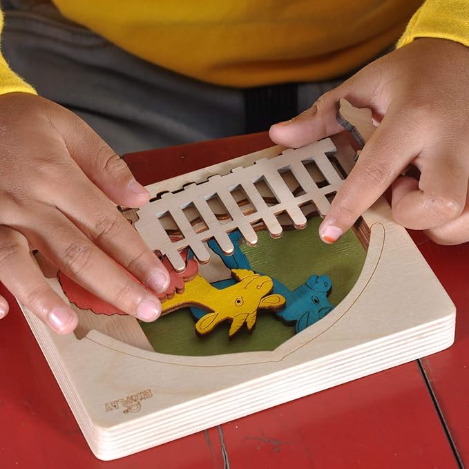 Farm Animals Multilayered Wooden Puzzles for Kids | 6 Piece Jigsaw Puzzle for Preschool Kids | Learning Educational Toys Gifts for Boys Girls 3+ Years