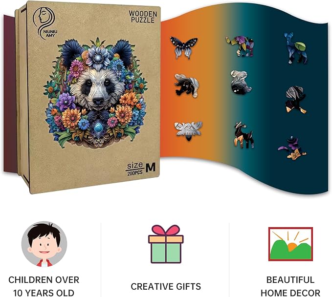 Wooden Puzzles for Adults,Panda Design Jigsaw Puzzles 200 Piece,Thanksgiving Birthday Gifts Family Game,Unique Shape Puzzle Challenge 11 x 11 Inch