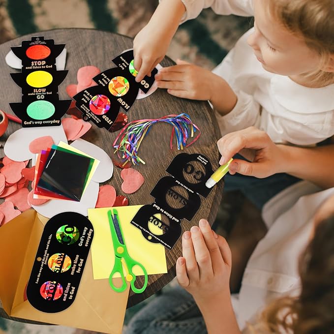 EggSun 36 Sets Bible Traffic Light Suncatchers Crafts for Kids Ornaments Stained Glass Window Arts and Crafts Kit for Sunday School Holiday Birthday Projects Home Christian Decorations Ages 4 8 12