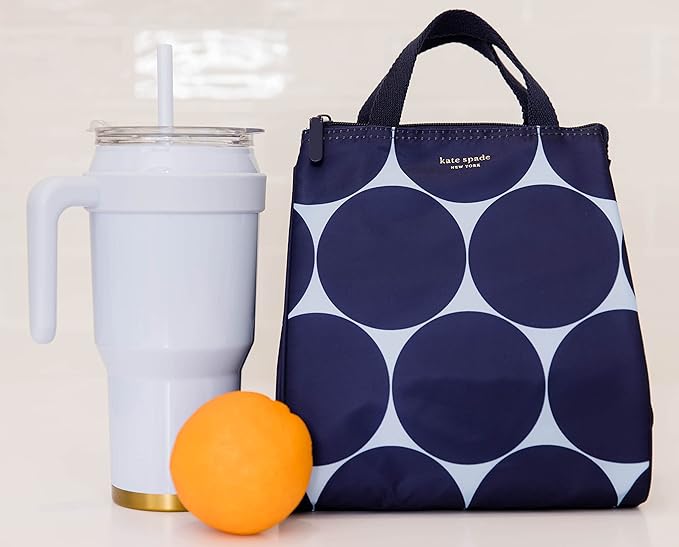 Kate Spade New York, Portable Soft Cooler Lunch Bag with Silver Insulated Interior Lining and Storage Pocket, Joy Dot