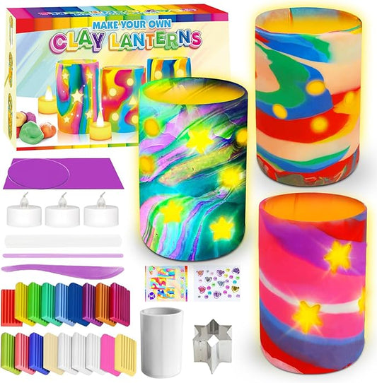 Make Your Own Clay Luminaries - Light-up DIY Clay Lanterns Making Kit Activity for Boys Girls and Teens Age 8 9 10 11 12 Year Old and up, Arts and Crafts Clay Lantern Toys for Kids Ages 8-12