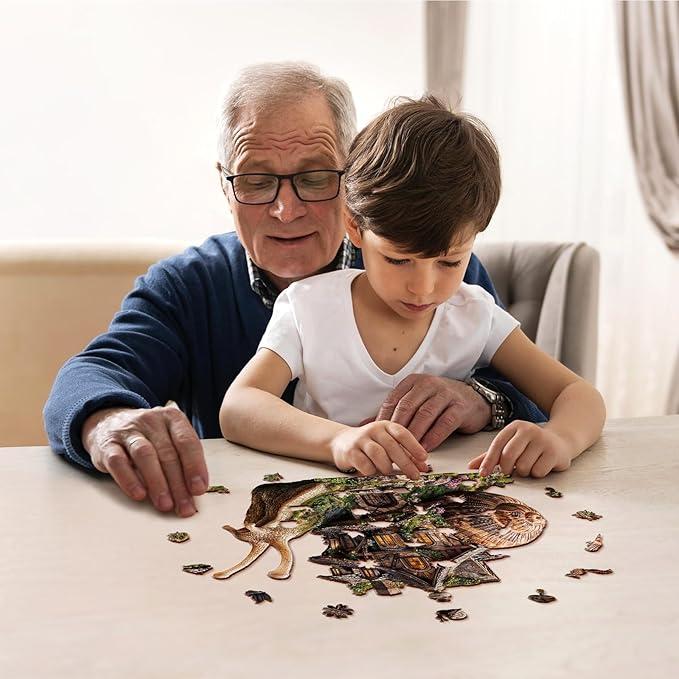 Jigfoxy Wooden Puzzles for Adults, The Snail's House Wood Puzzles Adult, Unique Animal Shape Wooden Jigsaw Puzzles for Adults, Birthday Gifts for Puzzle Lovers, Family, Friend (M-11.3 * 10.5in-168pcs)