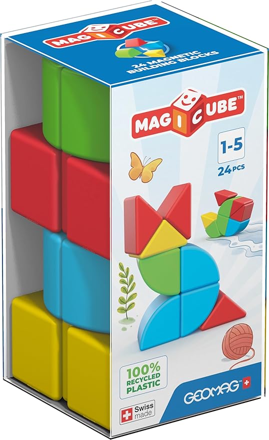 Geomag Magicube 24pcs Magnetic Blocks - Magnetic Building Blocks for Toddlers 1-3, Montessori Toys for 1+ Year Old, Autism Sensory Product, Magnets for Kids