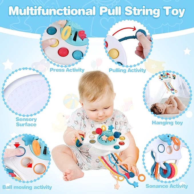 Baby Toys 6-12 Months, Montessori Toys,Baby Teething Toys, Sensory Bin Toy, Stacking Building Blocks & Rings Infants,Sorting Sensory Learning Gift for Toddlers for Toddlers 0-3-6-9-12 Month, 5 in 1