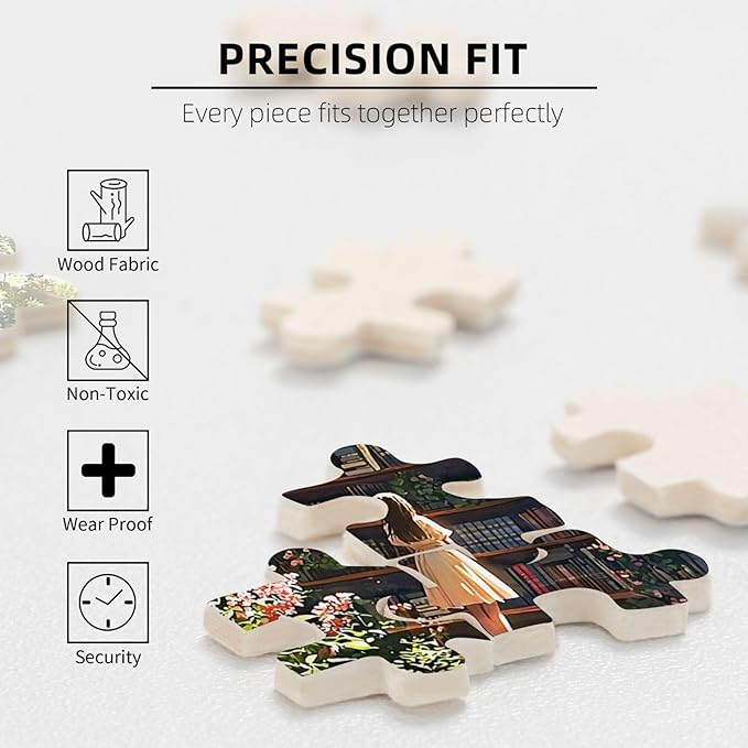 Library Jigsaw Puzzle 500 Pieces，Library Bookshelf Jigsaw Puzzles,Plant Bookshelf Puzzles, Library Retro Aesthetic 500 Pieces Puzzle Art, Botanical Literary Theme Difficult Challenging Hard Puzzle