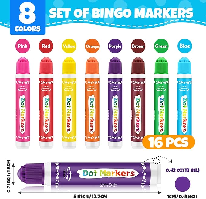 FUMILE Dot Markers for Toddlers 1-3,2 Pack 8 Colors Bingo Daubers for kids,Non-Toxic and Washable Bingo Dot Markers for Art and Craft.Dot Paints for kids Drawing Coloring Supplies