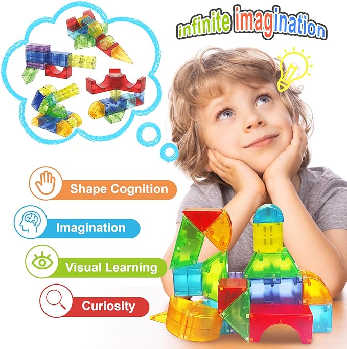 Magnetic Blocks,66 PCS Translucent Building Toys for Toddlers 3+,Multi Shape Magnet Building Blocks STEM Preschool Montessori Sensory Toys for 3 4 5 6 Year Old Kids Boys Girls