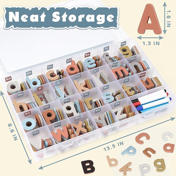 Joyreal Magnetic Alphabet Letters with Magnet Board, Neutral Magnetic Letters for Fridge & Classroom, Foam ABC Magnets for Toddlers Learning, Preschool Educational Toys Gift