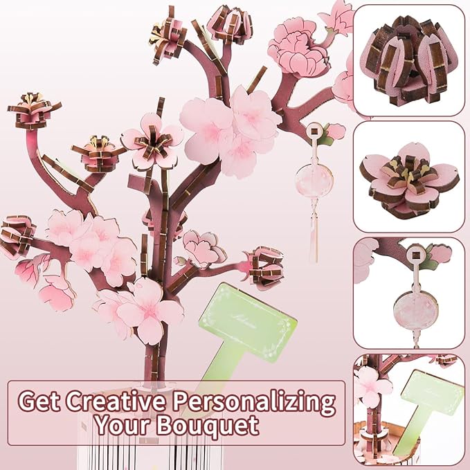 Insgen 3D Wooden Flower Puzzle for Adults, 3 Flowers Bouquet Building Sets, Wooden Flower Kit DIY Botanical Art Craft Model Kit Home Décor for Lovers Nature Enthusiasts