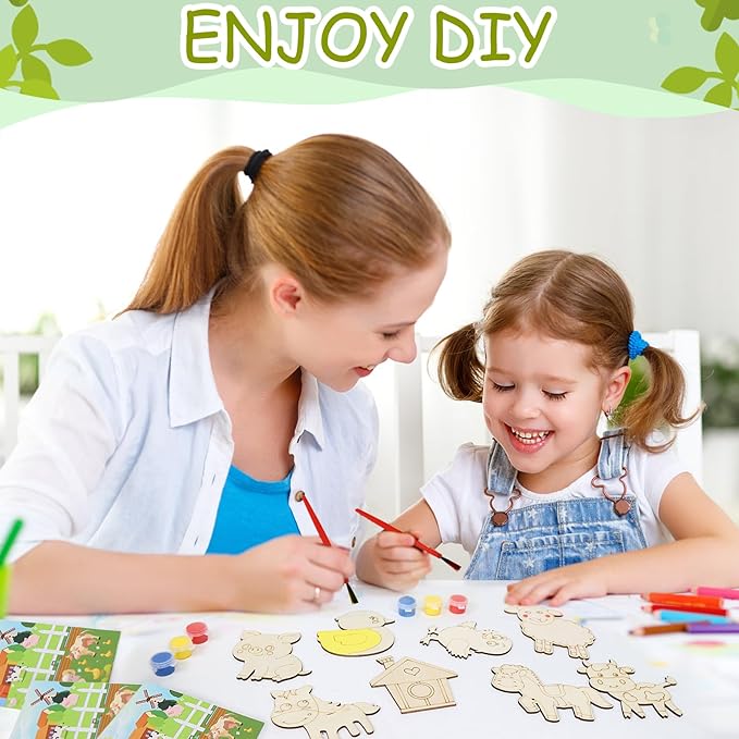 LARDUX Farm Animal Party Favors, 24PCS DIY Wooden Arts & Crafts Painting Kit for Kids Ages 4-8 8-12, Glow in The Dark Party Favors Family Crafts Birthday Party Christmas Gifts Toys for Boys Girls