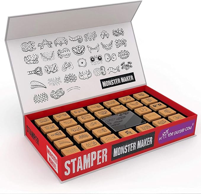 The Purple Cow - Stamper - Monster Maker Stamp Kit for Kids. Paint Stamper for Arts and Crafts. Develop Creativity with 31 Stamps and an Ink pad, for Girls and Boys Ages 6 to 16.