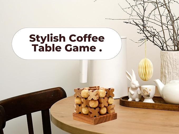 BSIRI 3D Wooden Tic Tac Toe - Rustic Coffee Table Decor, Unique Gifts for Special Occasions, Fun for All Ages in Strategic Game Night, Family Games, and More