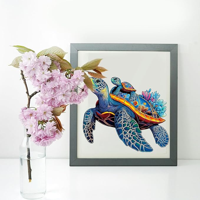 Wooden Jigsaw Puzzles for Adults Teens Kids, Parent and Child Sea Turtle Wood Puzzle, 500 Pieces Unique Animal Shaped Puzzle, Fun Challenging Family Games, 17.2" x 14.2", Gift Box Included